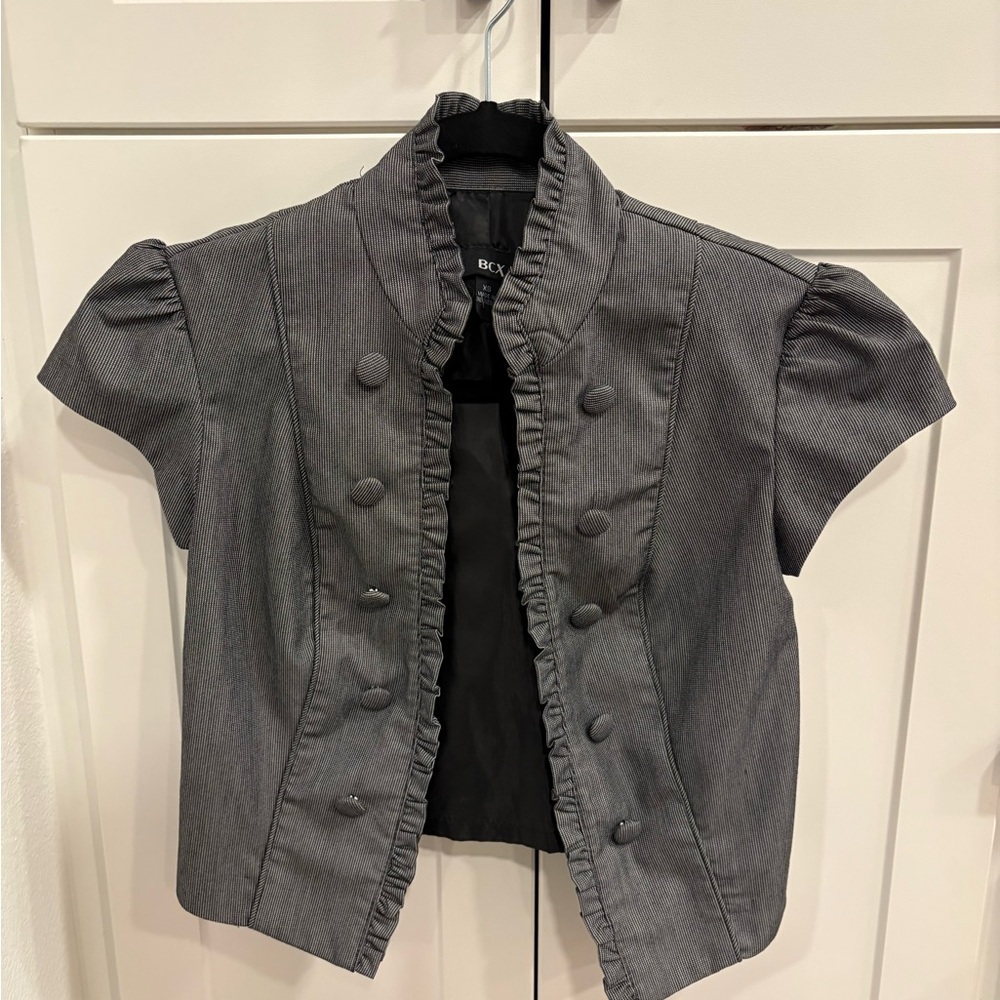 Bcx Charcoal Ruffled Button-Up Jacket - image 1